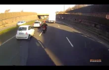 Brutalny wypadek przez głupotę motocyklisty