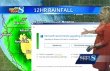 Okno aktualizacji Windows 10 zasłania mapę prognozy pogody na żywo w telewizji