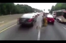 Motorcycle slalom on the highway and accident