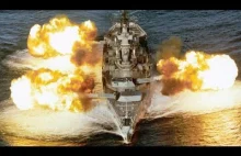 USS Wisconsin oddający salwę ogniową.