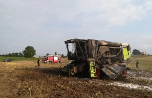 Spłonął kombajn Claas Lexion wart setki tysięcy złotych