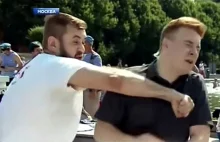 Cios na żywo! Pijany komandos grzmotnął pięścią reportera rosyjskiej TV (WIDEO)