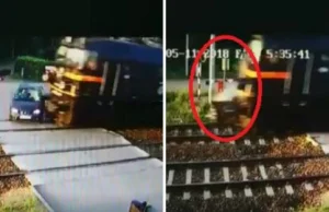 Przerażające nagranie: Samochód wjeżdża wprost pod pędzący pociąg