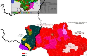 Mapa nakłada granicę II Rzeczypospolitej na wyniki wyborów na Ukrainie