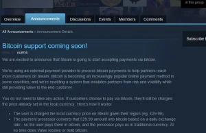 Steam wprowadza płatności Bitcoin