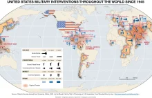 Mapa krajów z którymi USA prowadziło wojnę od 1945