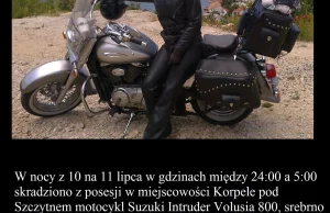 Skradziono motocykl Suzuki Intruder VL800 Volusia