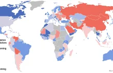 Mapa najbardziej i najmniej przyjaznych krajów dla cudzoziemców.