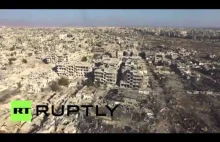 Syria. Zniszczenia wojenne w Damaszku ukazane z pespektywy drona.
