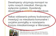 "Aktywiści miejscy" z Warszawy chcą darmowych mieszkań