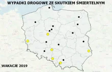 Mapa wypadków drogowych ze skutkiem śmiertelnym