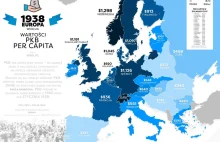 PKB na głowę (per capita) mieszkańca krajów Europejskich 1938
