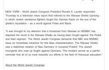 Światowy Kongres Żydów popiera Polskę.
