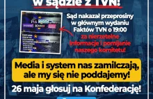 Konfederacja wygrywa w sądzie z TVN! Sąd nakazał przeprosiny w głównym wydaniu