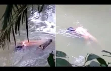 Szokujące nagranie krokodyla dryfującego z ludzkim ciałem