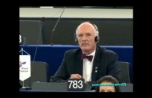 Janusz Korwin-Mikke, na sesji plenarnej, odpowiada na wystąpienie Donalda Tuska.