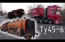 Transport ponadgabarytowy: załadunek parowozu Ty45-6 na specjalną naczepę