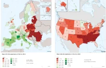 Porównanie średniego wieku życia w Europie i USA.
