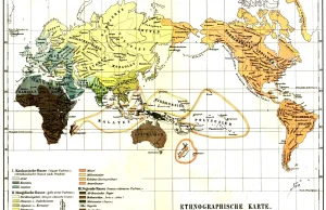 Rasy świata na niemieckiej mapie antropologicznej z końca 19 wieku.