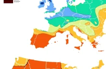Ilość godzin słonecznych w ciągu roku, Europa i USA