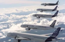 Film z sesji zdjeciowej 5 Airbusow A350 lecących w formacji