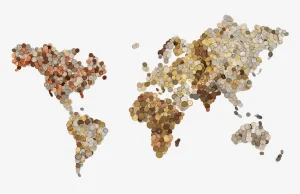 Mapa Świata zbudowana z lokalnych monet