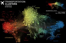 Mapa sieci połączeń samolotowych na świecie.