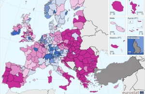 Regiony Europy z najwyższymi i najniższymi GDP na mieszkańca