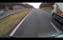 Czarne Audi [KR 6L962] o włos nie doprowadza do wypadku czeskiego autobusu!