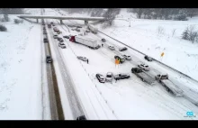Kolizja ponad 30 pojazdów wzdłuż śnieżnego odcinka drogi międzystanowej 94 w USA